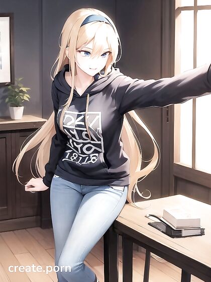 Blue-Haired Girl 18+ with a Sweet Smile Gives Sharp Stares in Seductive Hentai AI Image