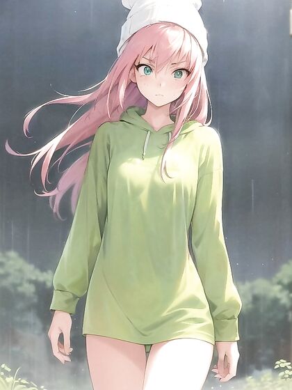 Freckled Girl 18+ in Extra Large Hoodie and Green Clothes Seduces in hentai