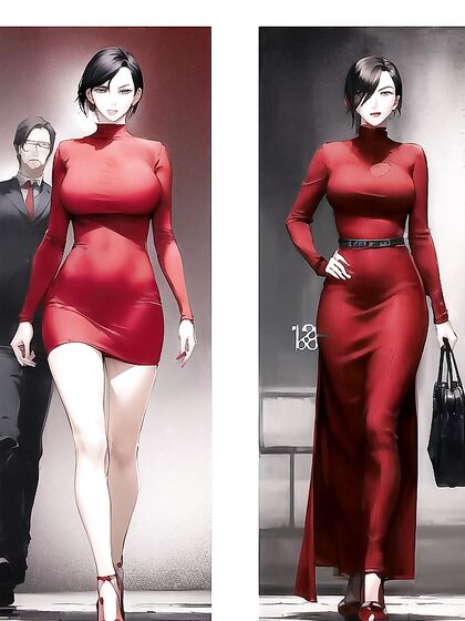 Ada Wong in Seductive Red Knit Dress for Erotic Hentai Pleasure