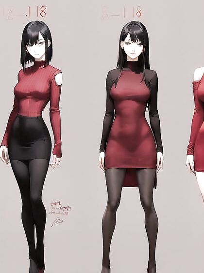 Red Knit Dress and Black Tights in Steamy Hentai AI Image