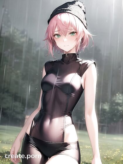 Freckled Beauty Wears Oversized Hoodie and Seductive Green Outfit in Hentai AI Image