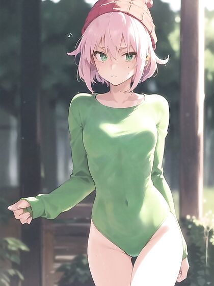 Pastel-Colored Outfit and Extra Large Hoodie in Seductive Green Hentai AI Image