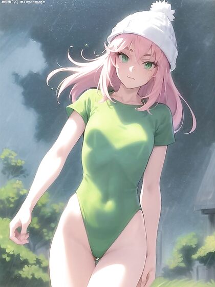 Pastel-Colored Green Outfit Meets XL Hoodie in Steamy Hentai AI Image