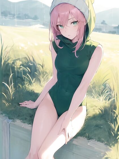Pastel-Colored Green Hoodie Goddess inMind-Blowing Hentai AI Image