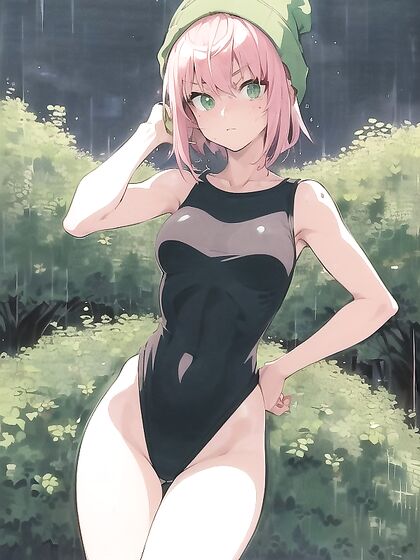 Freckled Cutie in Extra Large Hoodie and Green Outfit Seduces in Hentai AI Image