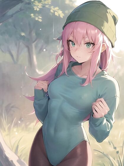 Freckled Girl 18+ in Green and Pastel-Colored Outfit Enjoys Steamy Hentai AI Image