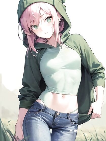 Pastel-Colored Beauty in a Green Hoodie ExploringMind-Bending Hentai Pleasure