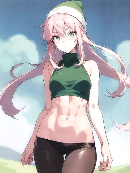 Freckled Girl 18+ in Green Clothes and Extra Large Hoodie Enjoys Steamy Hentai AI Image