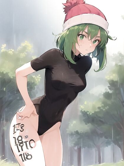 Freckled beauty in a oversized hoodie and green clothes gets naughty in Hentai AI Image