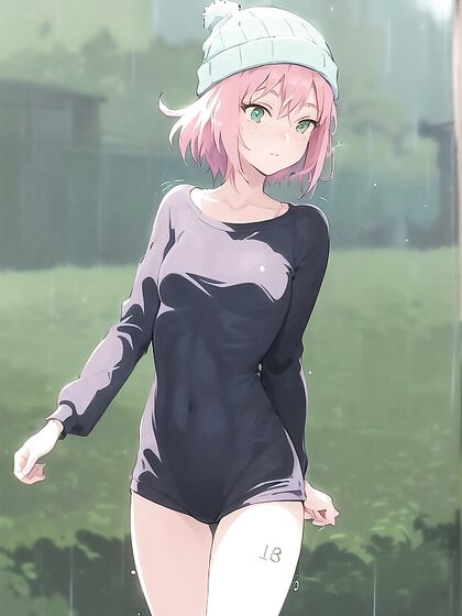 Freckled Beauty in Green Clothes and Oversized Hoodie for Steamy Hentai AI Image