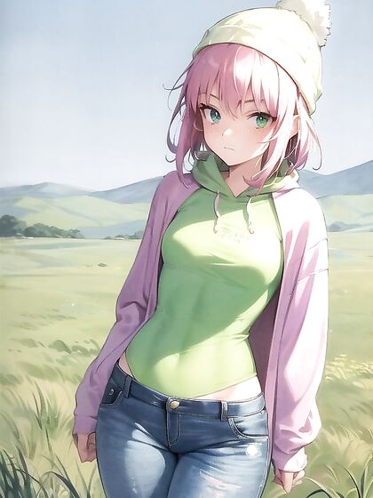 Pastel-Colored Hoodie Girl 18+ with Extra Freckles in Seductive Hentai AI Image