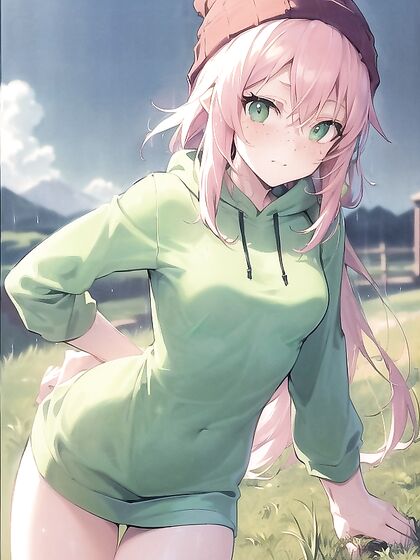 Freckled Cutie inPastel-Colored Extra Large Hoodie for Steamy Hentai Fun