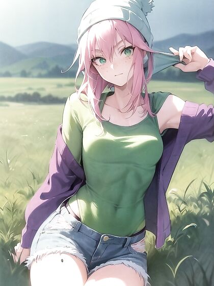 Freckled Beauty in Green Clothes and Oversized Hoodie for Steamy Hentai AI Image
