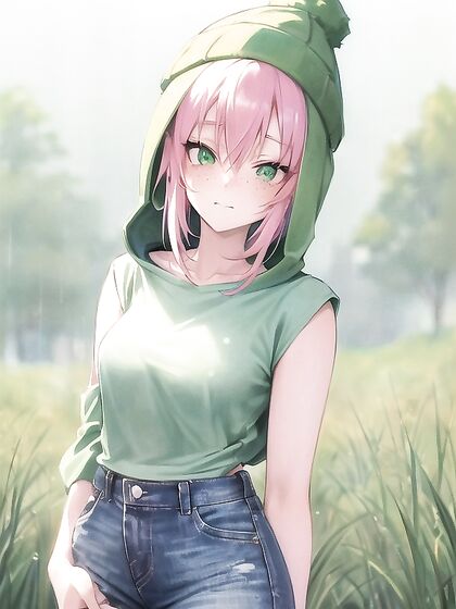 Freckled Beauty in Green and Pastel-Colored Outfit Enjoys Intense Hentai Pleasure