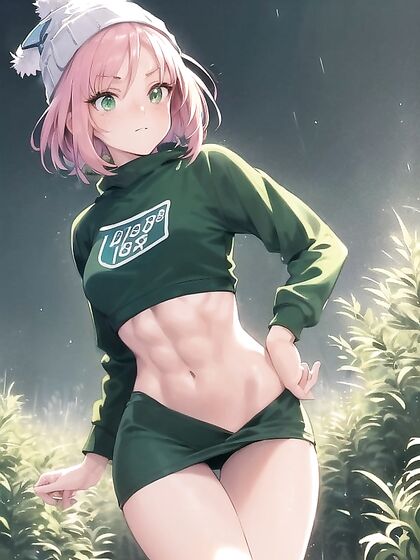 Freckled Beauty in Pastel Greens Exploring Hentai Pleasure