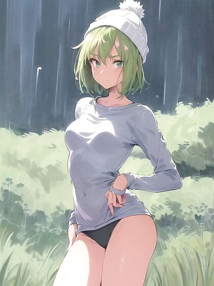 Freckled Beauty in Pastel Greens Exploring Pleasure in Vibrant Hentai AI Image