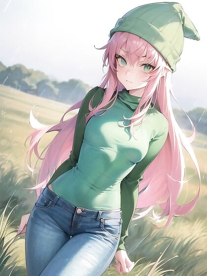 Freckled Girl 18+ in Green and Pastel Colors Takes on Sensual Hentai AI Image