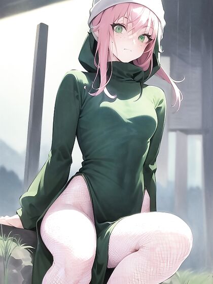 Green Hoodie and Pastel-Colored Outfit in Seductive Hentai AI Image