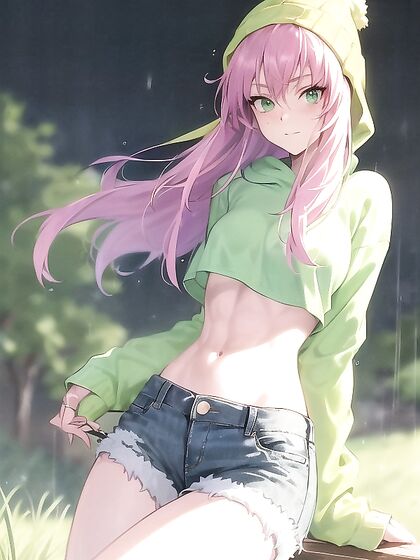 Pastel Green Hoodie Seduction - Extra LargeClothing Fetish Hentai AI Image