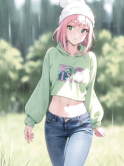 Pastel-Colored Outfit and Extra Large Hoodie in Steamy Green Clothing Hentai AI Image
