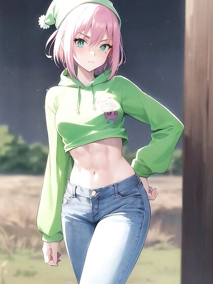 Green Hoodie andPastel-Colored Outfit in Seductive Hentai AI Image
