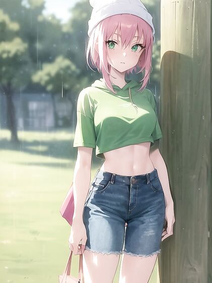 Freckled Goddess in Extra Large Hoodie and Green Outfit for Steamy Hentai AI Image