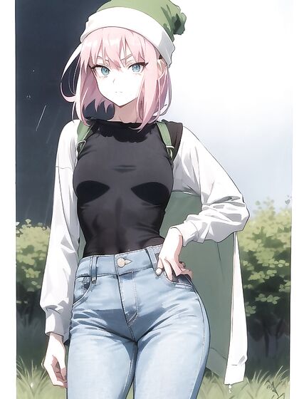 Freckled Beauty in Green Clothes and Oversized Hoodie for Steamy Hentai AI Image