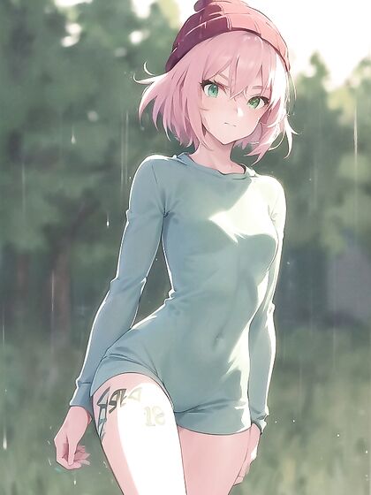 Freckled Beauty in Green and Pastel-Colored Outfit Seduces in Hentai AI Image