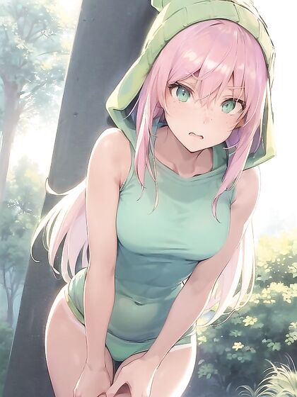 Freckled Beauty in Green Outfit EnjoyingPastel-Colored Hentai Pleasure