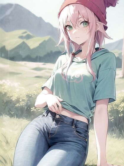 Freckled Girl 18+ in Green Clothes Wears Oversized Hoodie for Naughty Hentai Fun