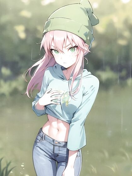Pastel-Colored Seduction - Girl 18+ in Green Hoodie Explodes in hentai Pleasure