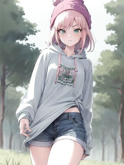 Wearing Pastel Colors and a Giant Hoodie for Steamy Green Outfit Hentai AI Image