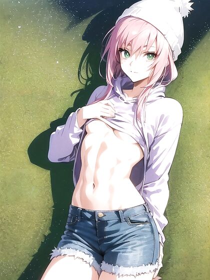 Freckled Beauty in Pastel Greens Enjoys Steamy Hentai AI Image
