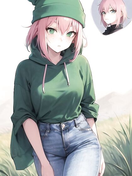Freckled Cutie in Pastel-Colored Oversized Hoodie Enjoying Steamy Hentai AI Image