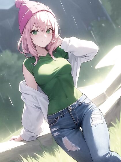 Pastel-Colored Hoodie Girl 18+ with Extra Freckles in Seductive Hentai AI Image