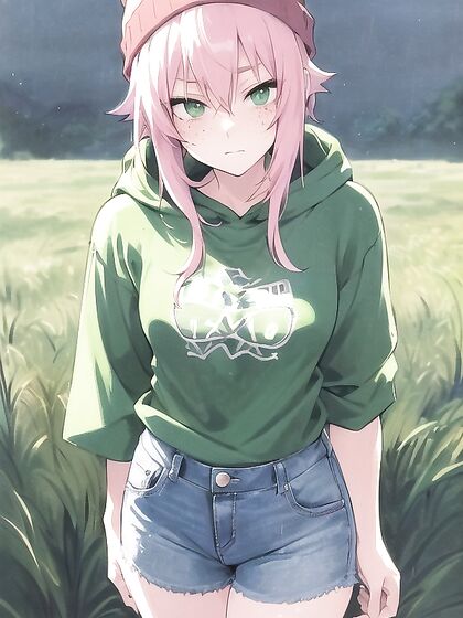 Pastel-Colored Outfit and Extra Large Hoodie in Seductive Green Hentai AI Image