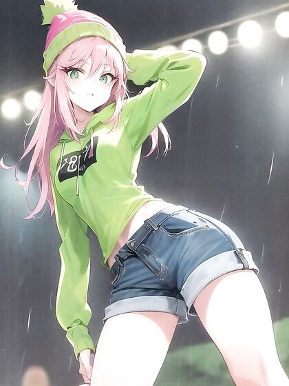 Pastel-Colored Outfit and Extra Large Hoodie in Seductive Hentai AI Image
