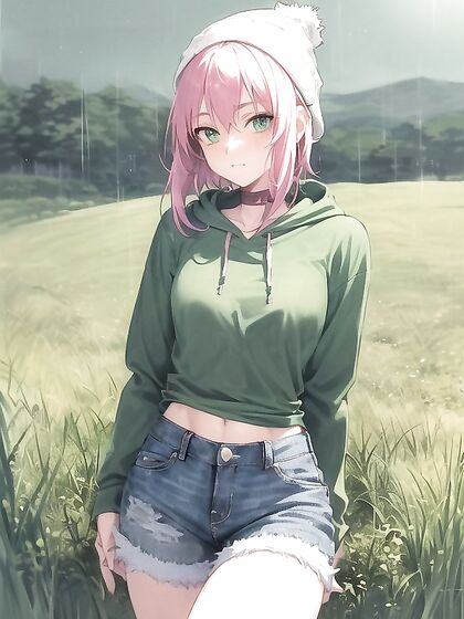 Seductive Pastel Greens in Extra Large Hoodie Hentai AI Image