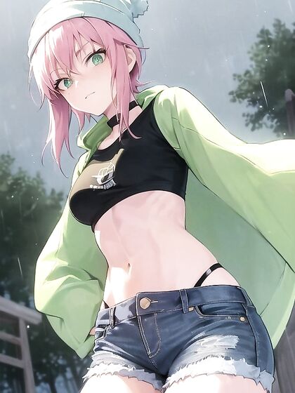 Pastel Green Hoodie Wears Her Extra Large Clothes in Steamy Hentai AI Image