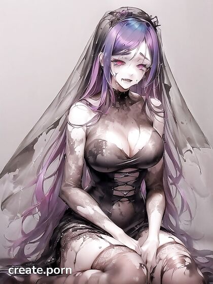Goth Bride with Smudged Makeup Gives Heartfelt Kneeling Blowjob