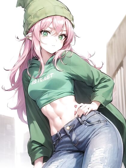 Pastel Green Hoodie seduces in Extra-Large Hentai Erotic Image