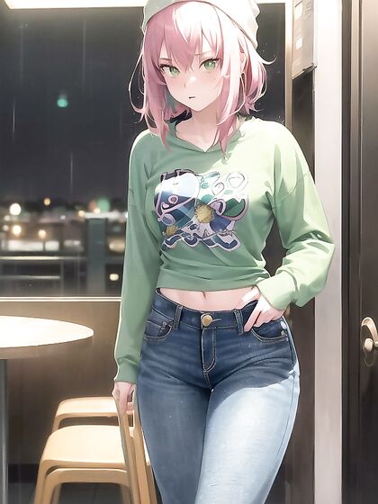 Freckled Beauty inPastel-Colored Oversized Hoodie Seduces in Anime Image