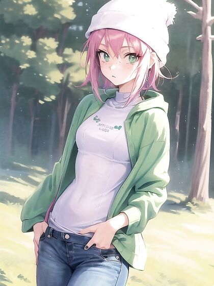 Freckled Beauty in Green Outfit Exploring Pastel-Colored hentai Pleasures