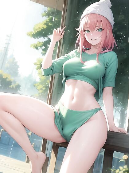 Pastel-Colored Outfit and Extra Large Hoodie in Steamy Green Clothing Hentai AI Image
