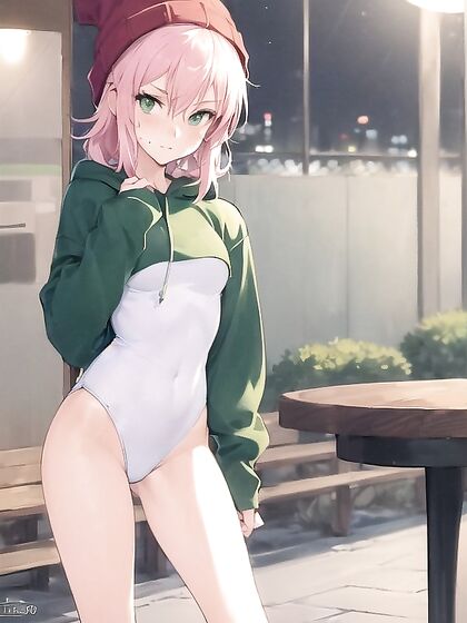 Freckled Beauty in Green Clothing Wrapped in an XL Hoodie for Hentai Pleasure