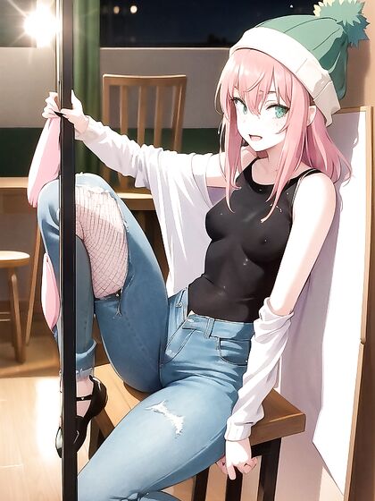 Freckled Beauty in Green Clothes and Oversized Hoodie for Steamy Hentai AI Image