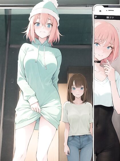 Freckled Cutie in Pastel Greens Teases in Seductive Hentai AI Image