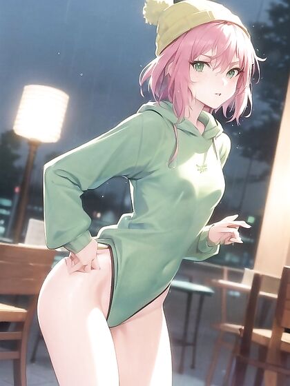 Freckled Beauty in Green Hoodie Seduces withMind-Blowing Hentai AI Image