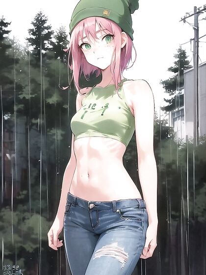 Freckled Beauty in Green Hoodie Seduces in Epic Hentai AI Image