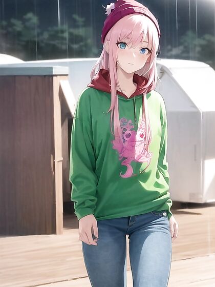 Freckled Girl 18+ in Oversized Green Hoodie Gets Naughty in Hentai AI Image